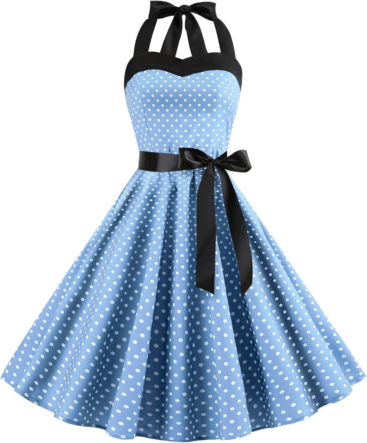 IKADEX Vintage Women 1950s Rockabilly Swing Dress Pinup 50s Retro Hepburn Style Halterneck A-Line Dresses