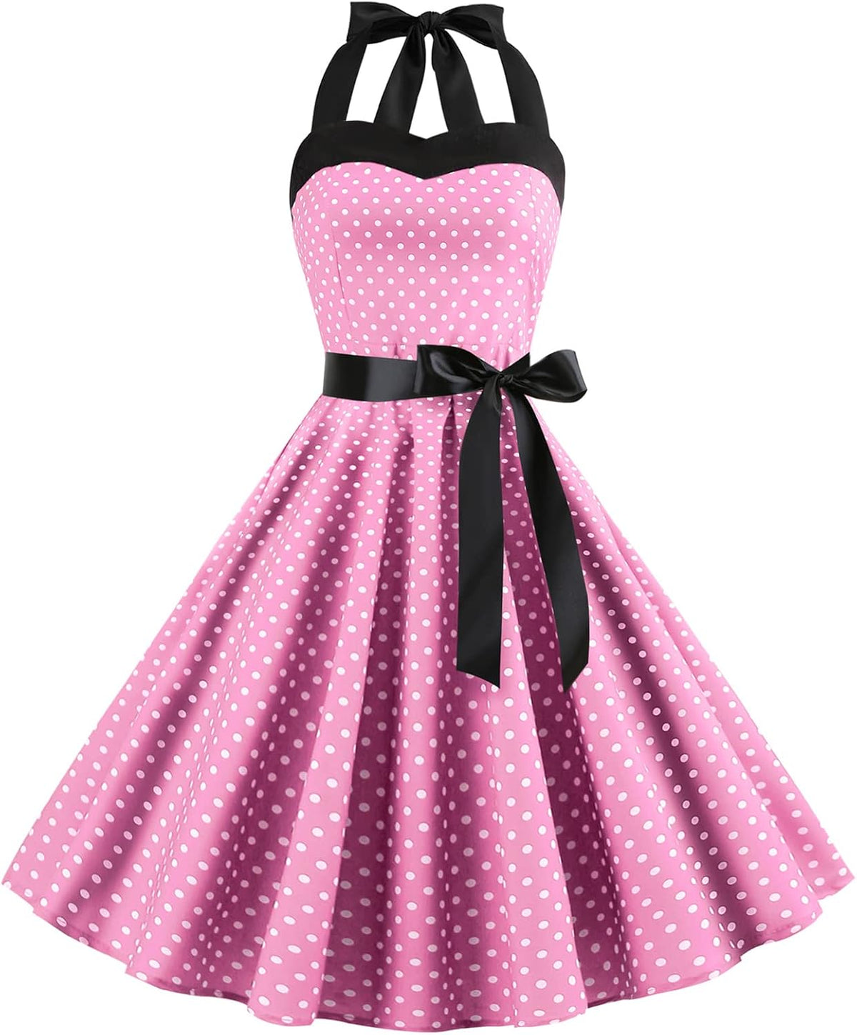 IKADEX Vintage Women 1950s Rockabilly Swing Dress Pinup 50s Retro Hepburn Style Halterneck A-Line Dresses
