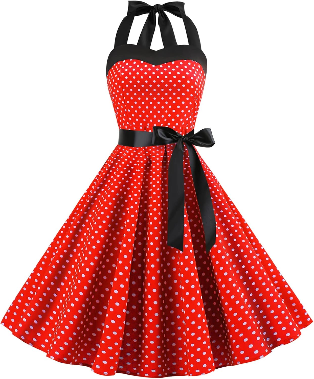 IKADEX Vintage Women 1950s Rockabilly Swing Dress Pinup 50s Retro Hepburn Style Halterneck A-Line Dresses