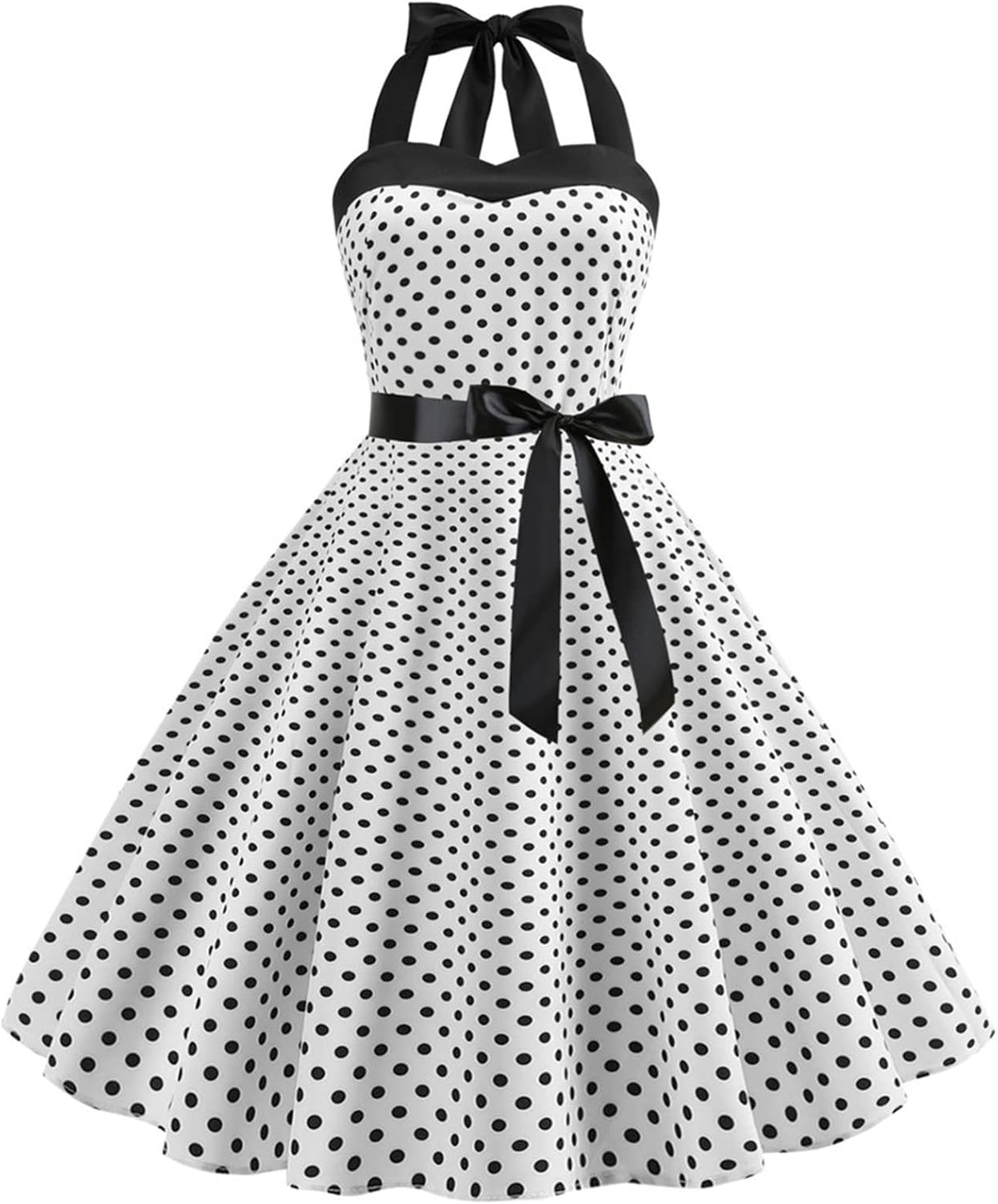 IKADEX Vintage Women 1950s Rockabilly Swing Dress Pinup 50s Retro Hepburn Style Halterneck A-Line Dresses