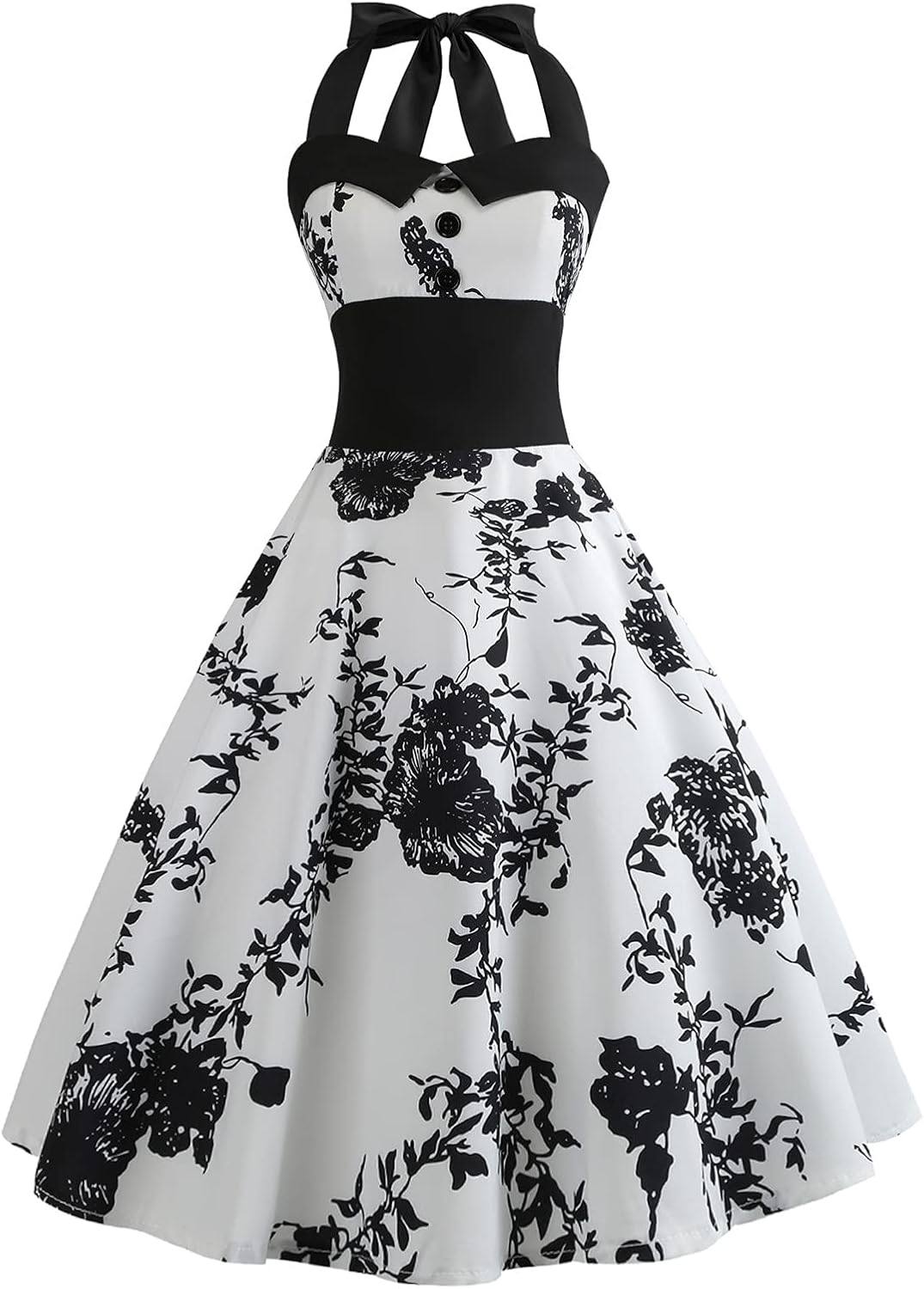 IKADEX Vintage Women 1950s Rockabilly Swing Dress Pinup 50s Retro Hepburn Style Halterneck A-Line Dresses