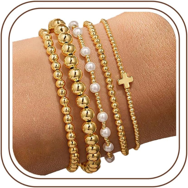 Yoosteel Gold Beaded Bracelets for Women Teen Girls, Gold Plated Jewelry