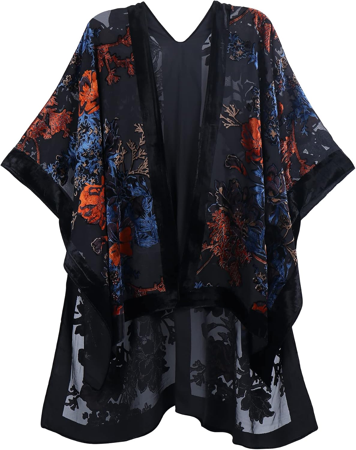 Women's Burnout Velvet Kimono Long Cardigan Cover Up Casual Outfit