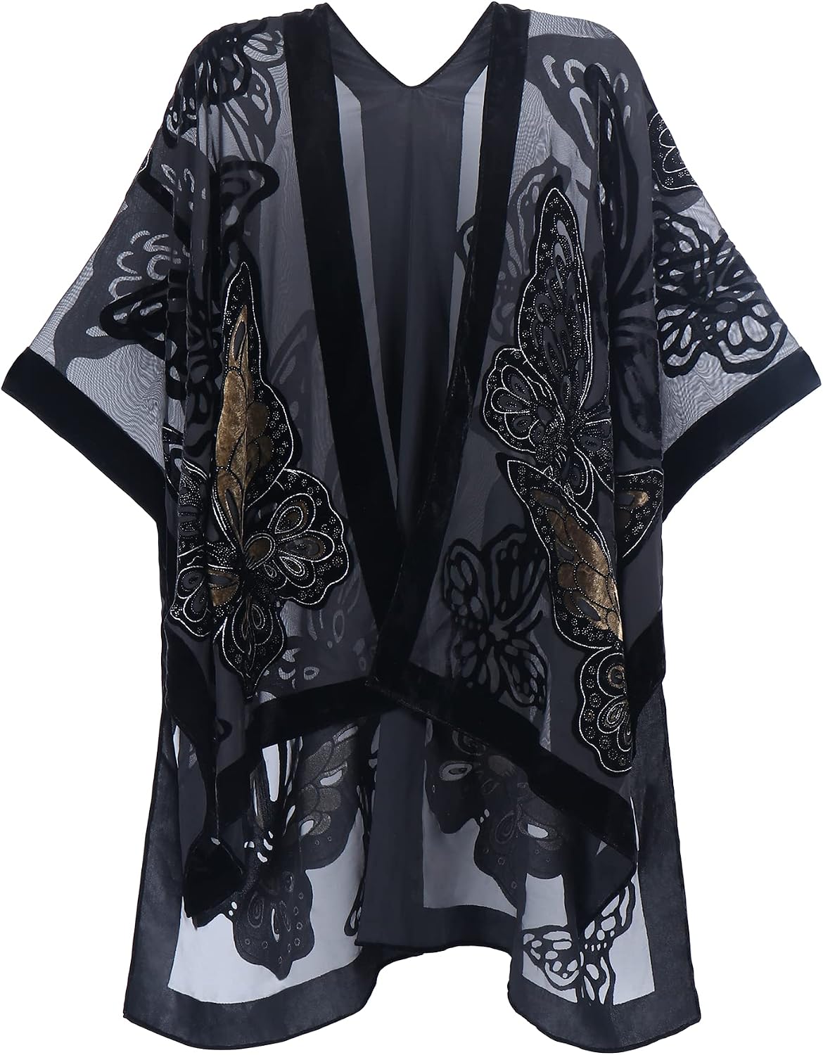 Women's Burnout Velvet Kimono Long Cardigan Cover Up Casual Outfit