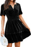 Simplee Women's 2026 Velvet Short Sleeve Cocktail Dress Fall Winter Casual V Neck Empire Waist Mini Dresses with Pockets