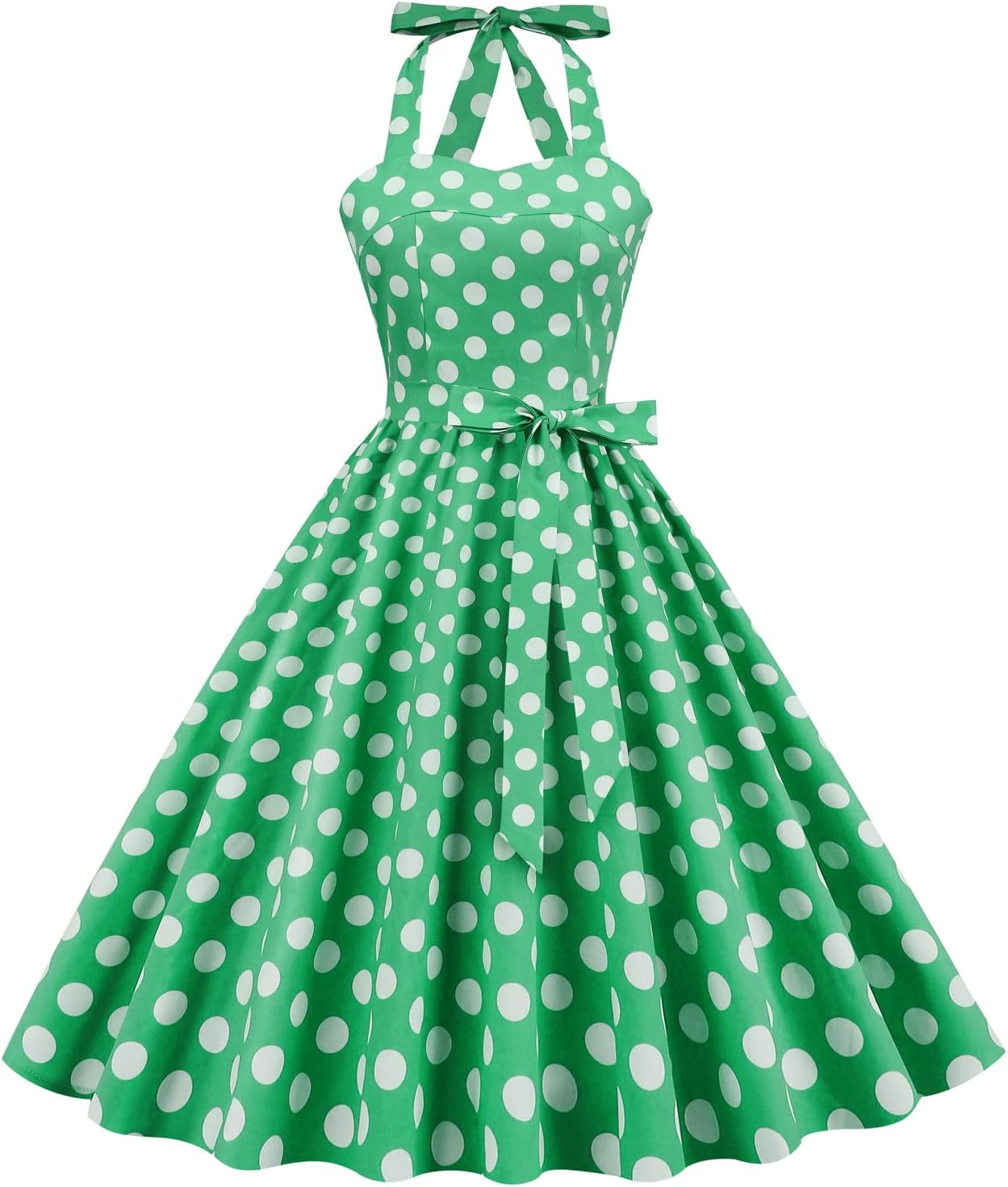 IKADEX Vintage Women 1950s Rockabilly Swing Dress Pinup 50s Retro Hepburn Style Halterneck A-Line Dresses