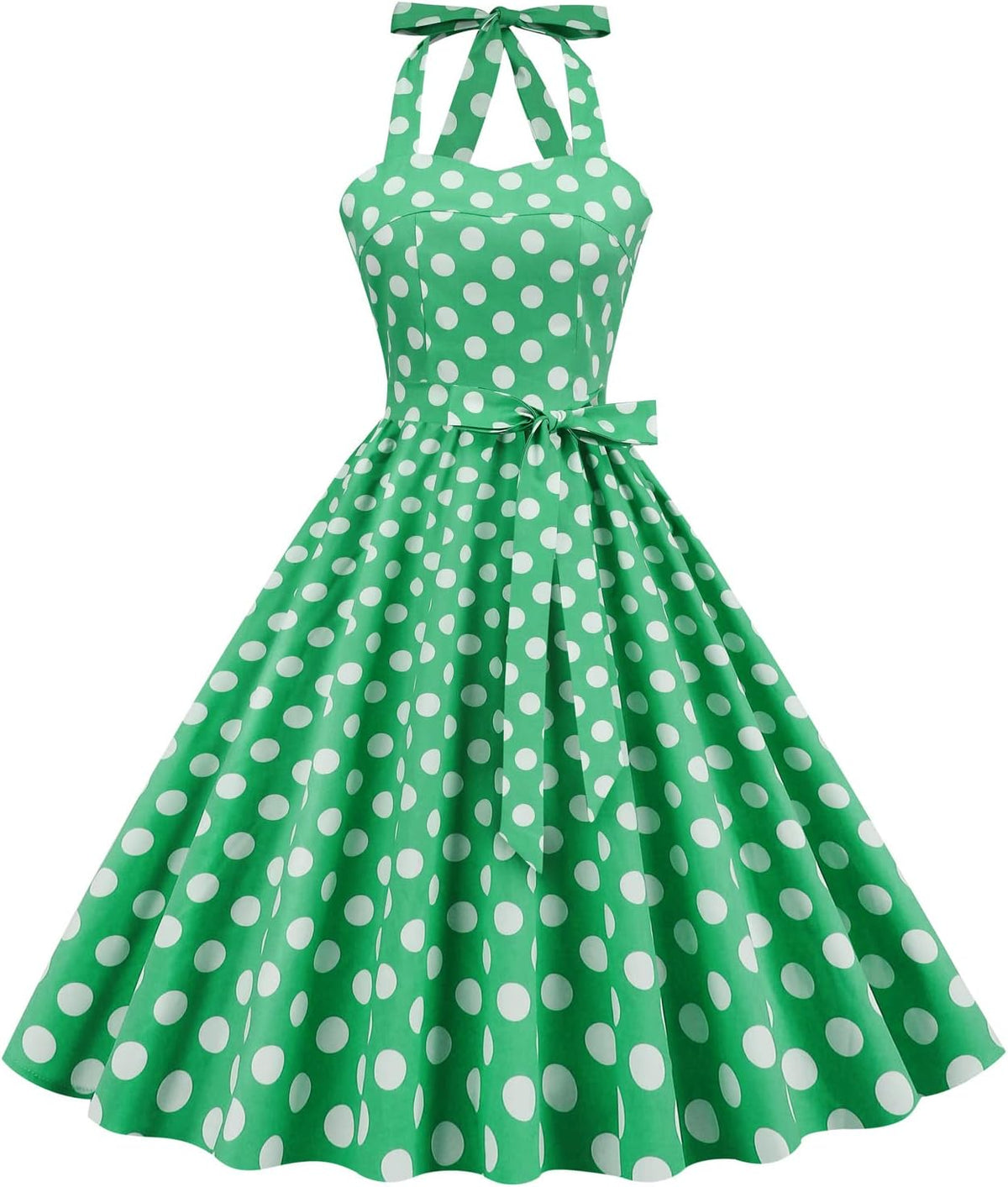 IKADEX Vintage Women 1950s Rockabilly Swing Dress Pinup 50s Retro Hepburn Style Halterneck A-Line Dresses