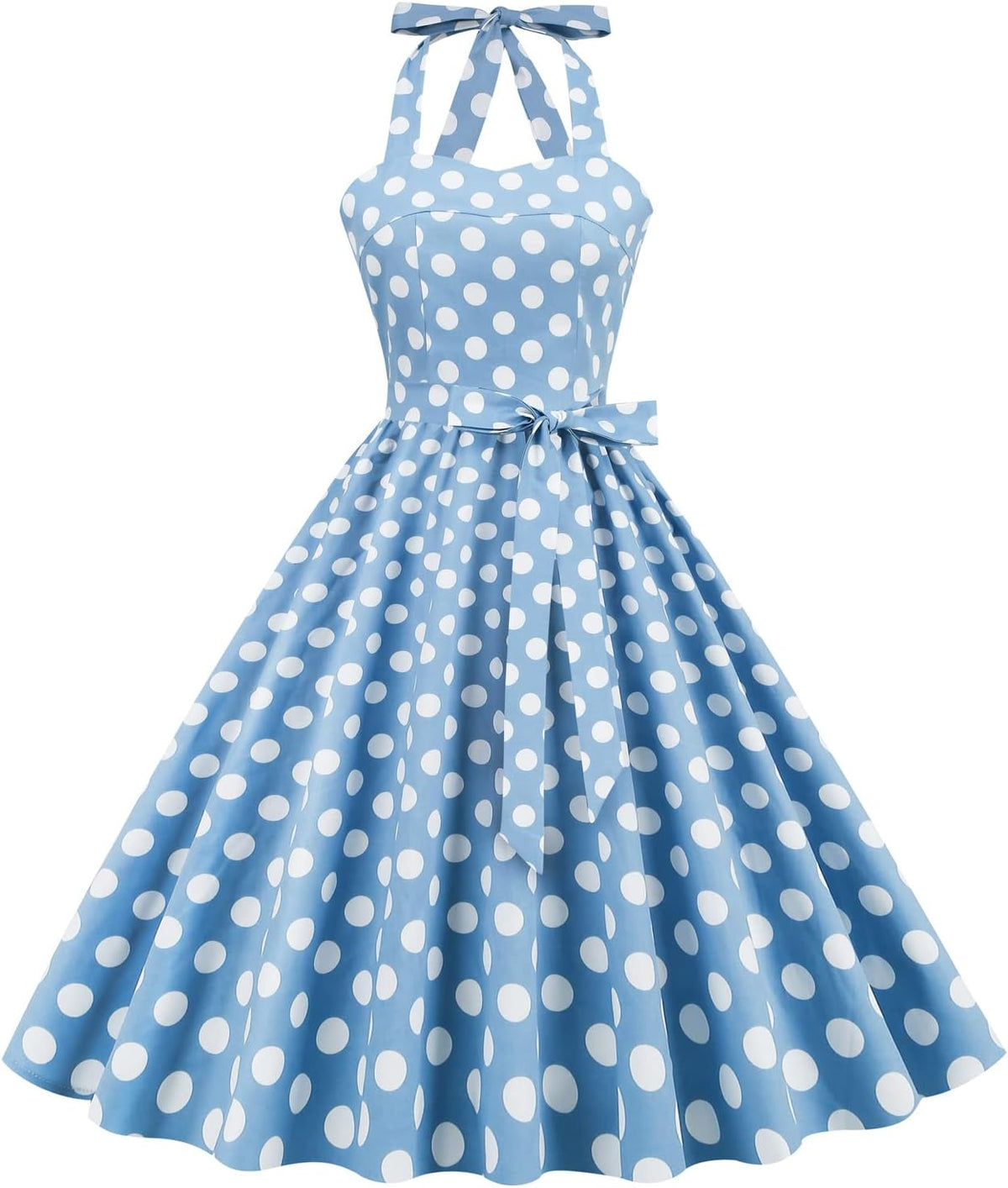 IKADEX Vintage Women 1950s Rockabilly Swing Dress Pinup 50s Retro Hepburn Style Halterneck A-Line Dresses