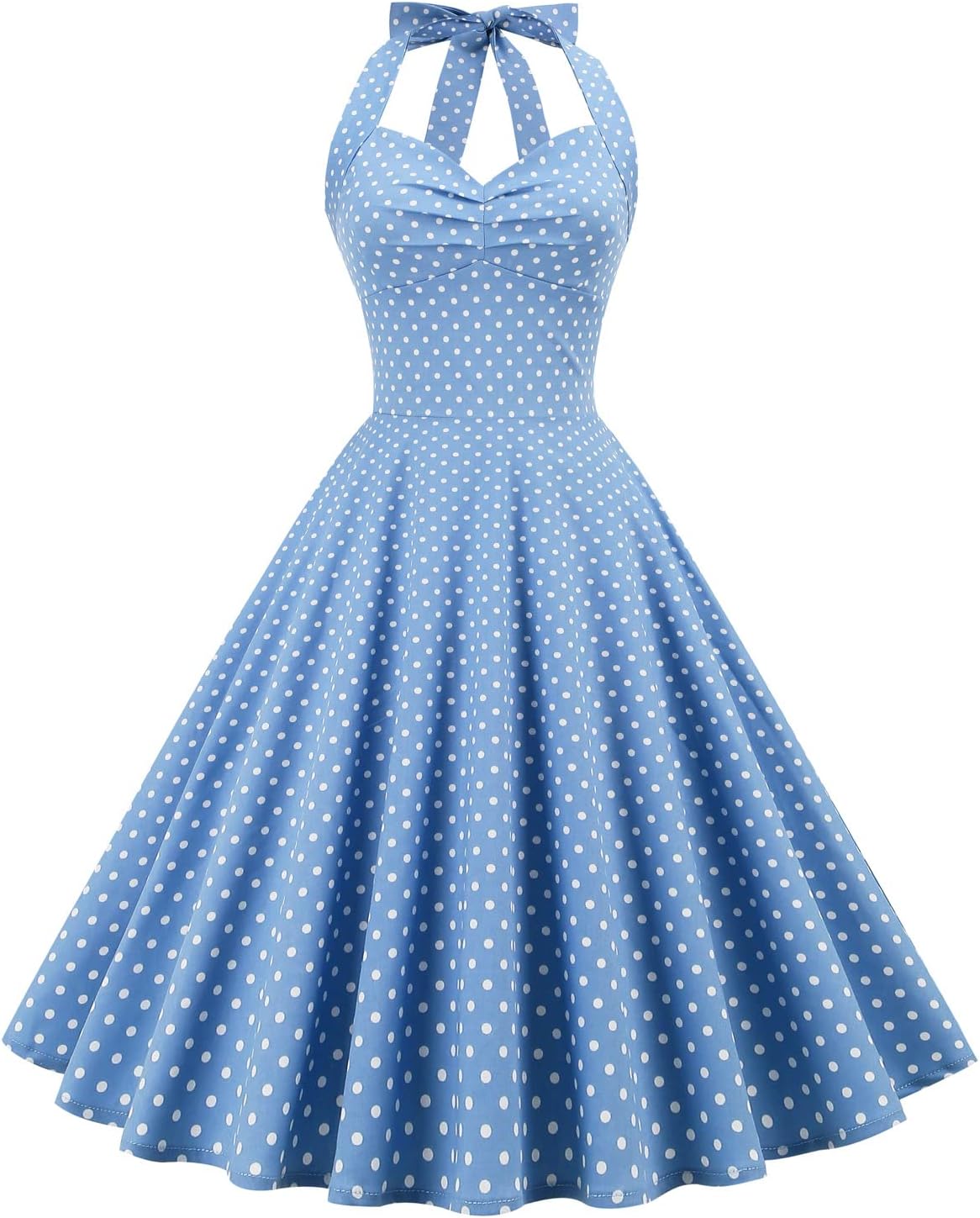 IKADEX Vintage Women 1950s Rockabilly Swing Dress Pinup 50s Retro Hepburn Style Halterneck A-Line Dresses