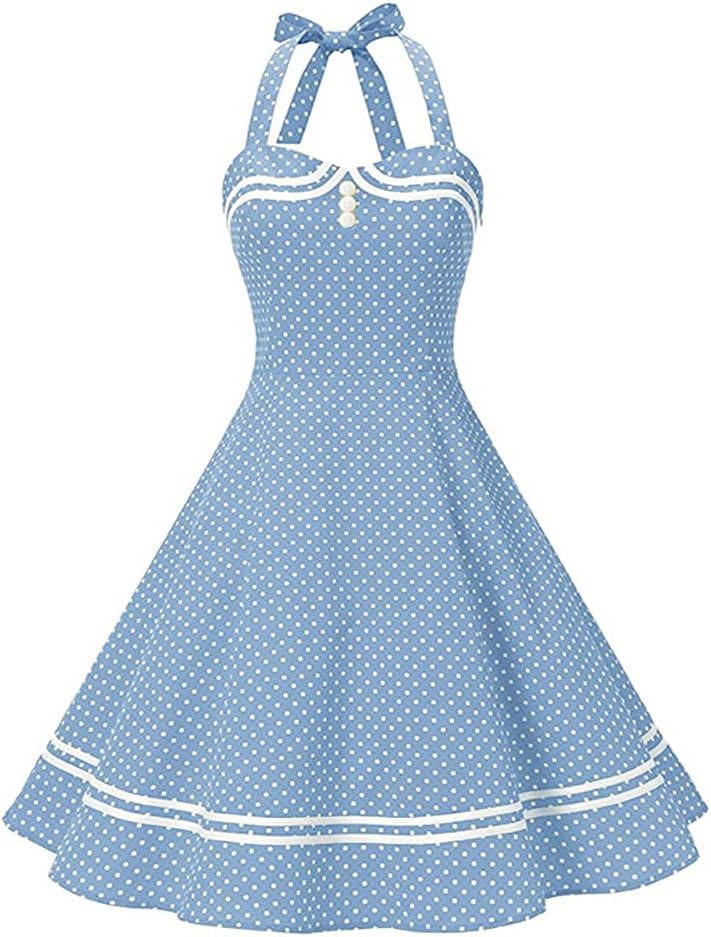 IKADEX Vintage Women 1950s Rockabilly Swing Dress Pinup 50s Retro Hepburn Style Halterneck A-Line Dresses Secondary image