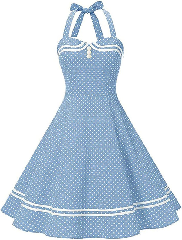 IKADEX Vintage Women 1950s Rockabilly Swing Dress Pinup 50s Retro Hepburn Style Halterneck A-Line Dresses