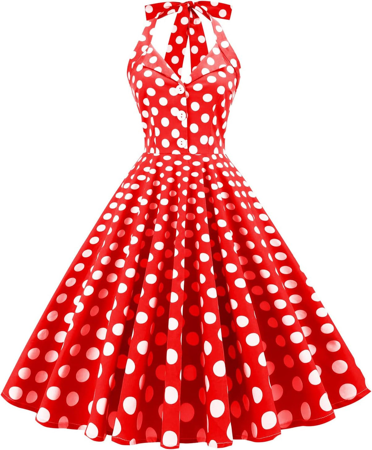 IKADEX Vintage Women 1950s Rockabilly Swing Dress Pinup 50s Retro Hepburn Style Halterneck A-Line Dresses