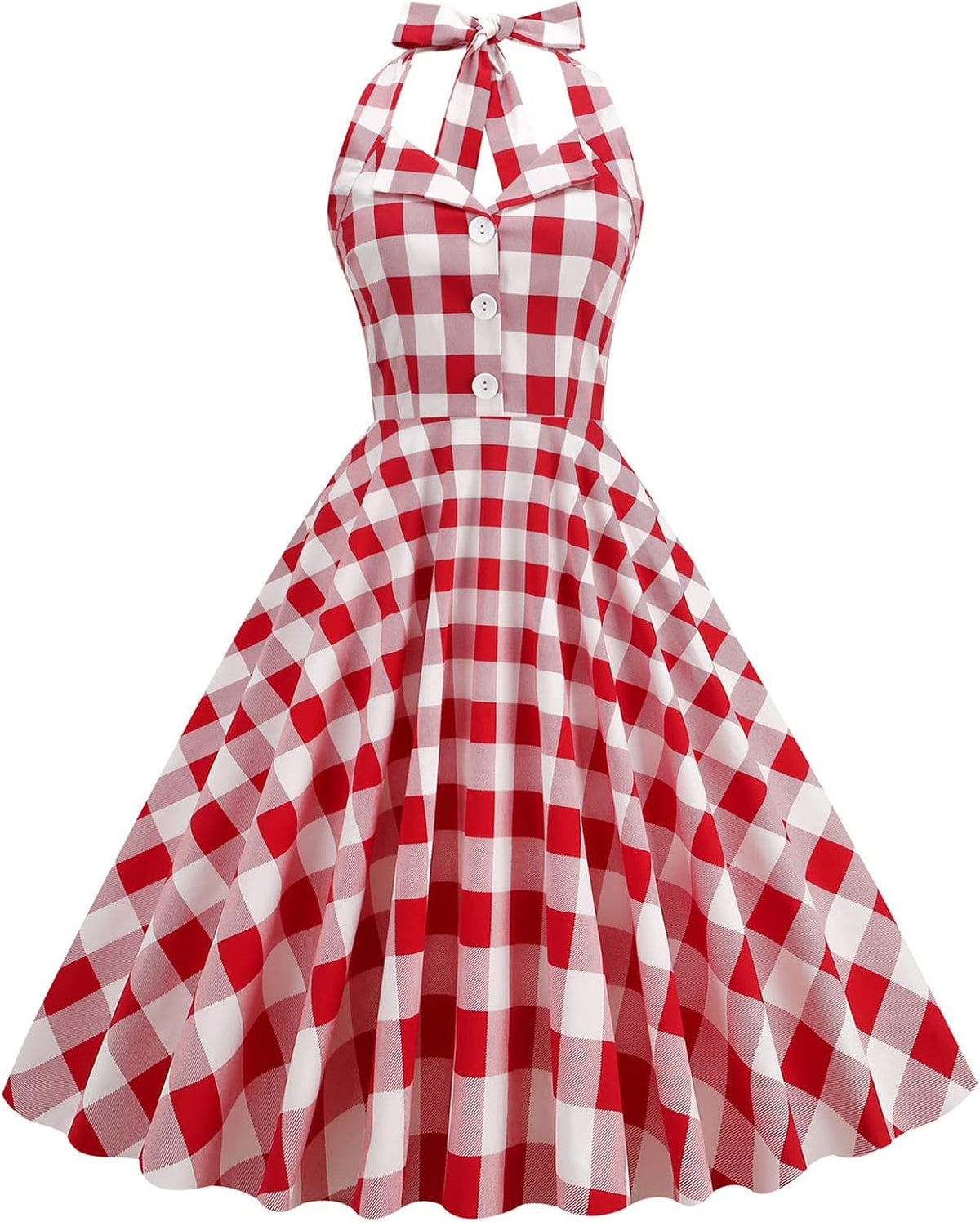 IKADEX Vintage Women 1950s Rockabilly Swing Dress Pinup 50s Retro Hepburn Style Halterneck A-Line Dresses