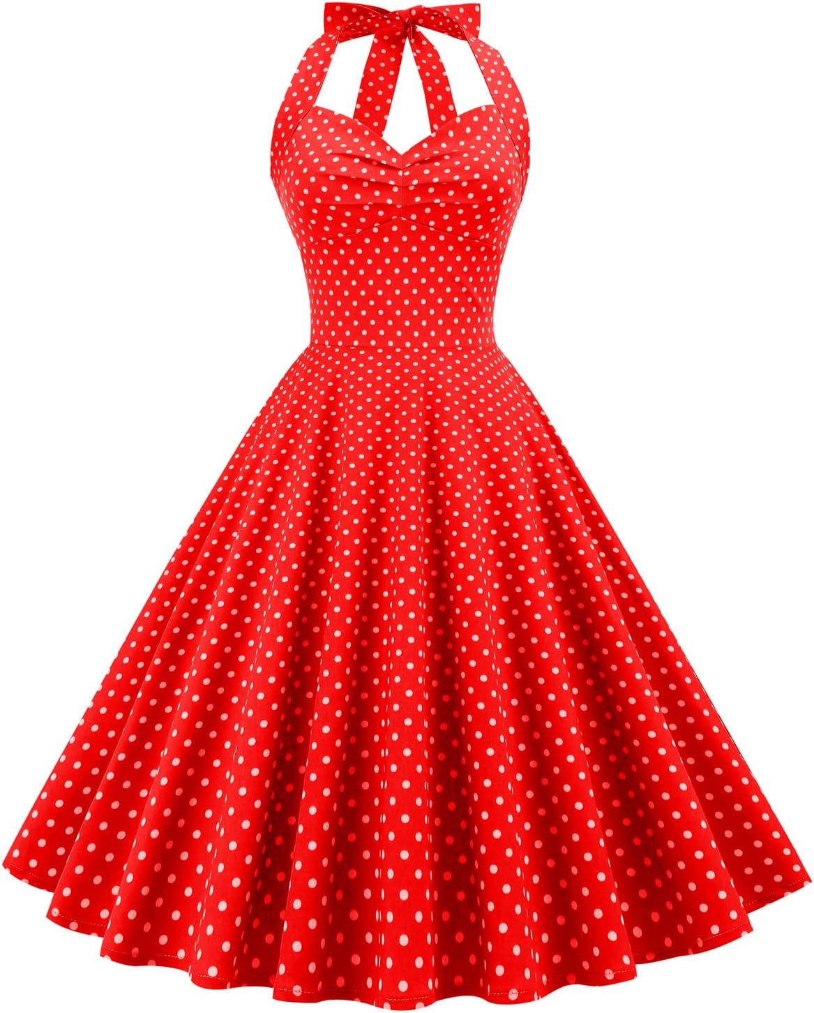 IKADEX Vintage Women 1950s Rockabilly Swing Dress Pinup 50s Retro Hepburn Style Halterneck A-Line Dresses