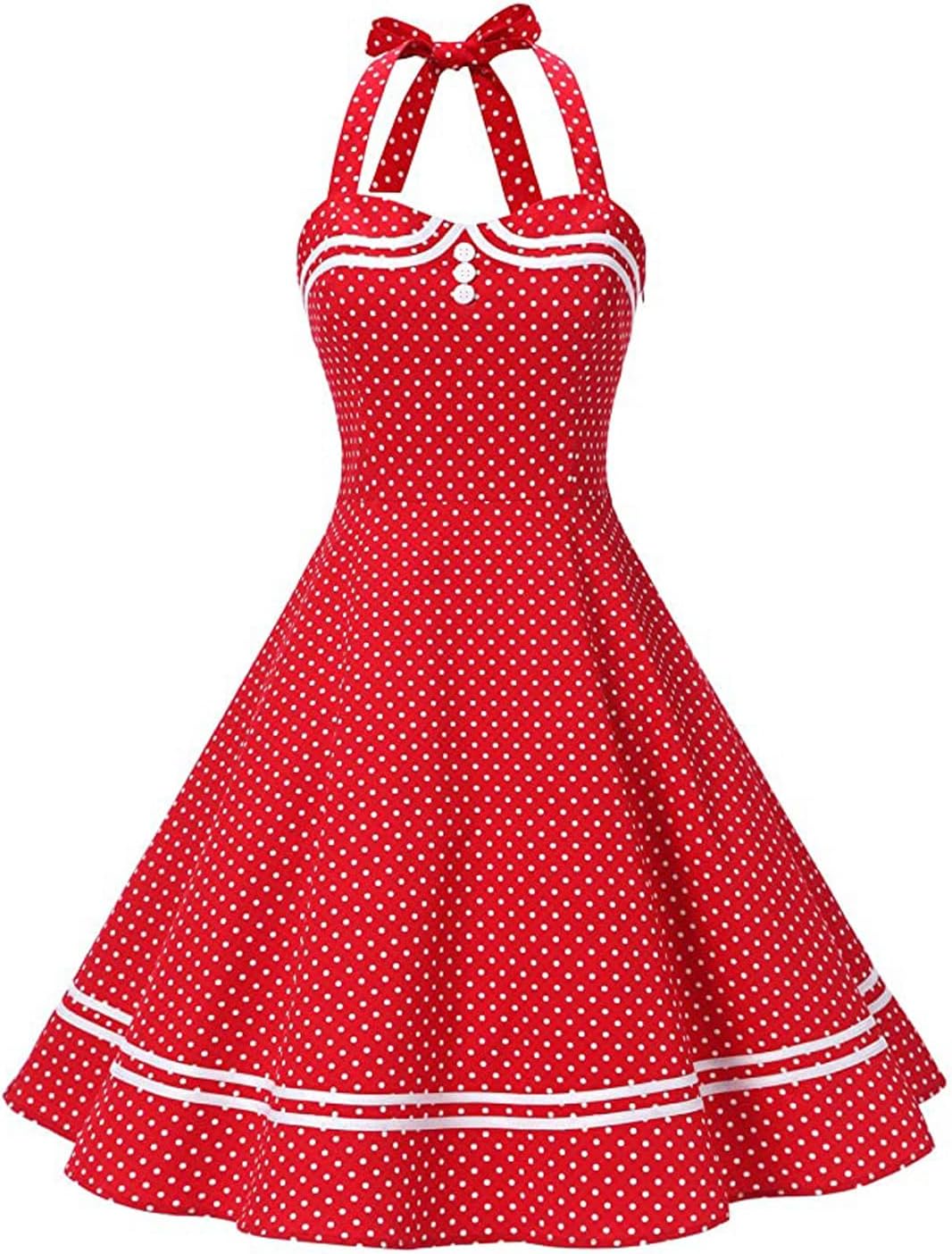 IKADEX Vintage Women 1950s Rockabilly Swing Dress Pinup 50s Retro Hepburn Style Halterneck A-Line Dresses