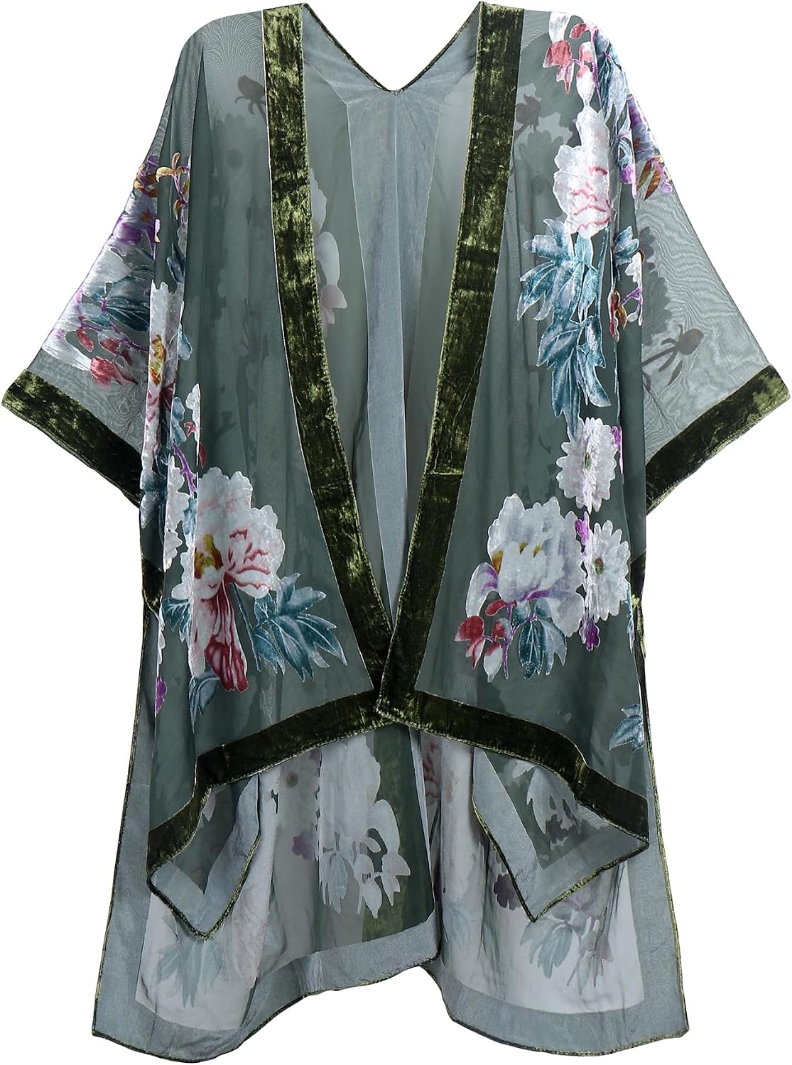 Women's Burnout Velvet Kimono Long Cardigan Cover Up Casual Outfit