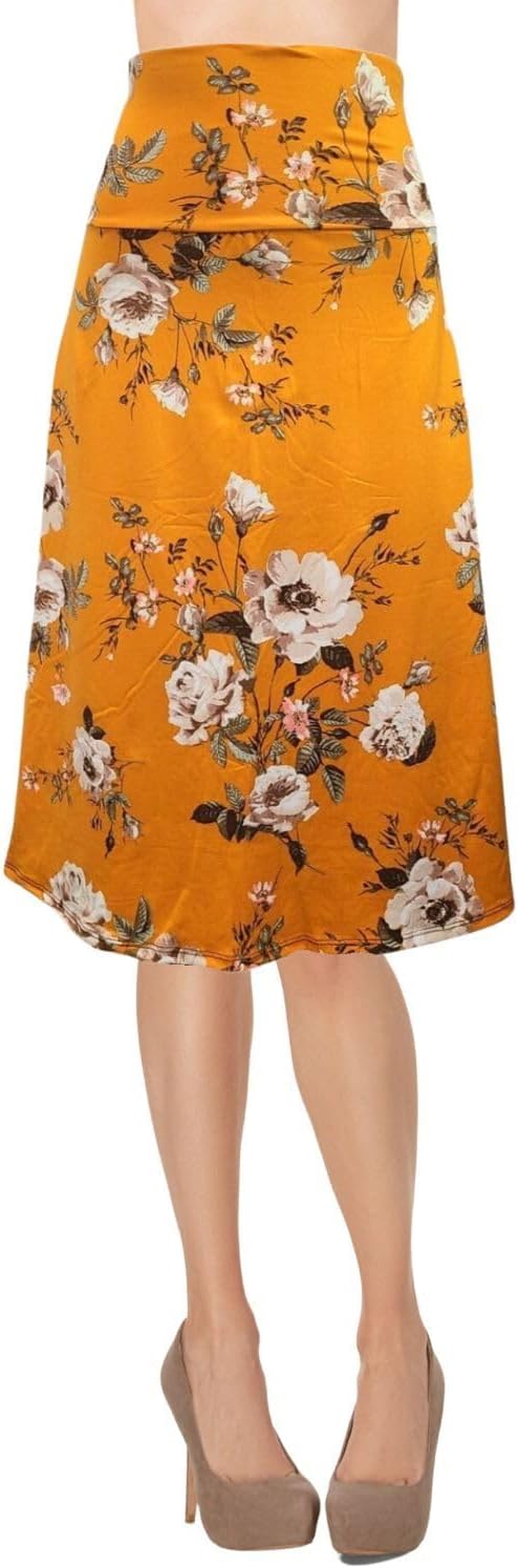 Women's A-Line Foldover Lightweight Flare Midi Pull On Closure Skirt