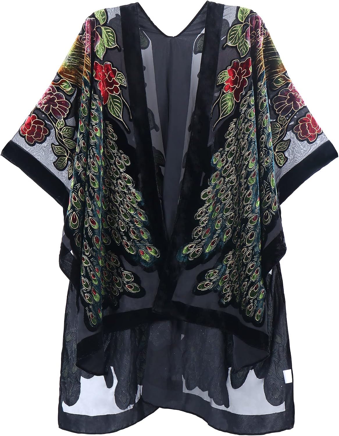 Women's Burnout Velvet Kimono Long Cardigan Cover Up Casual Outfit
