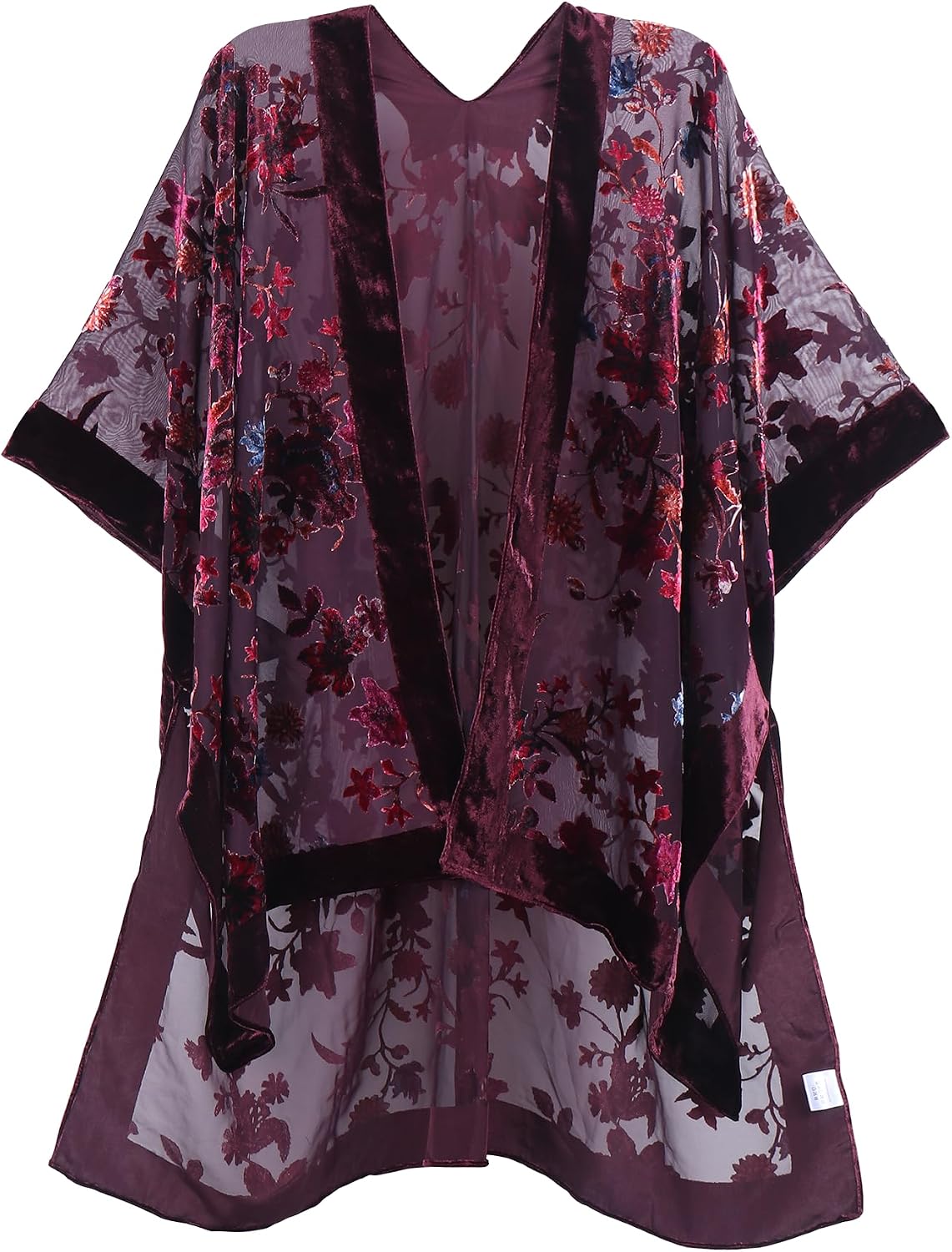 Women's Burnout Velvet Kimono Long Cardigan Cover Up Casual Outfit