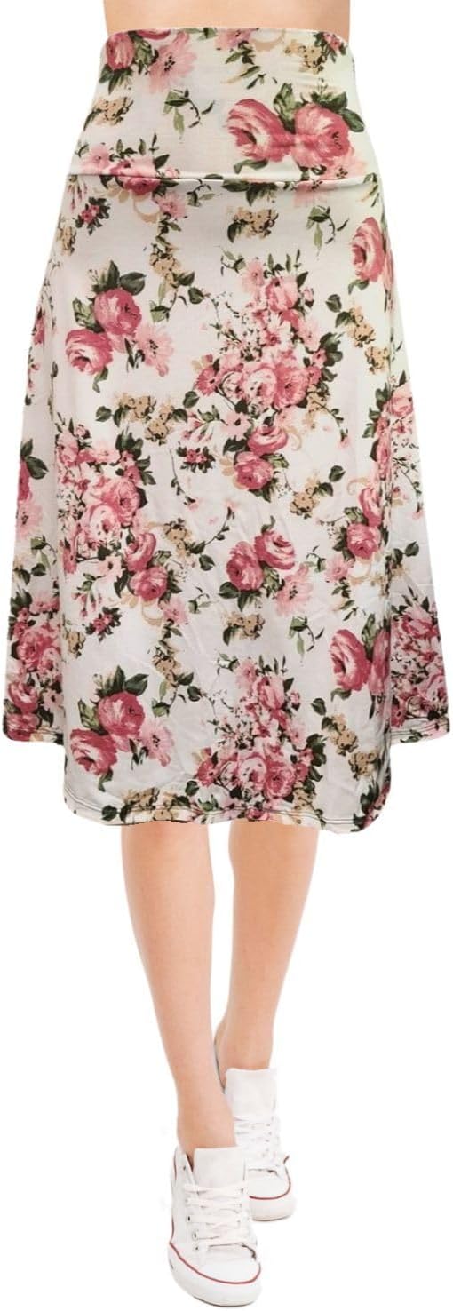 Women's A-Line Foldover Lightweight Flare Midi Pull On Closure Skirt