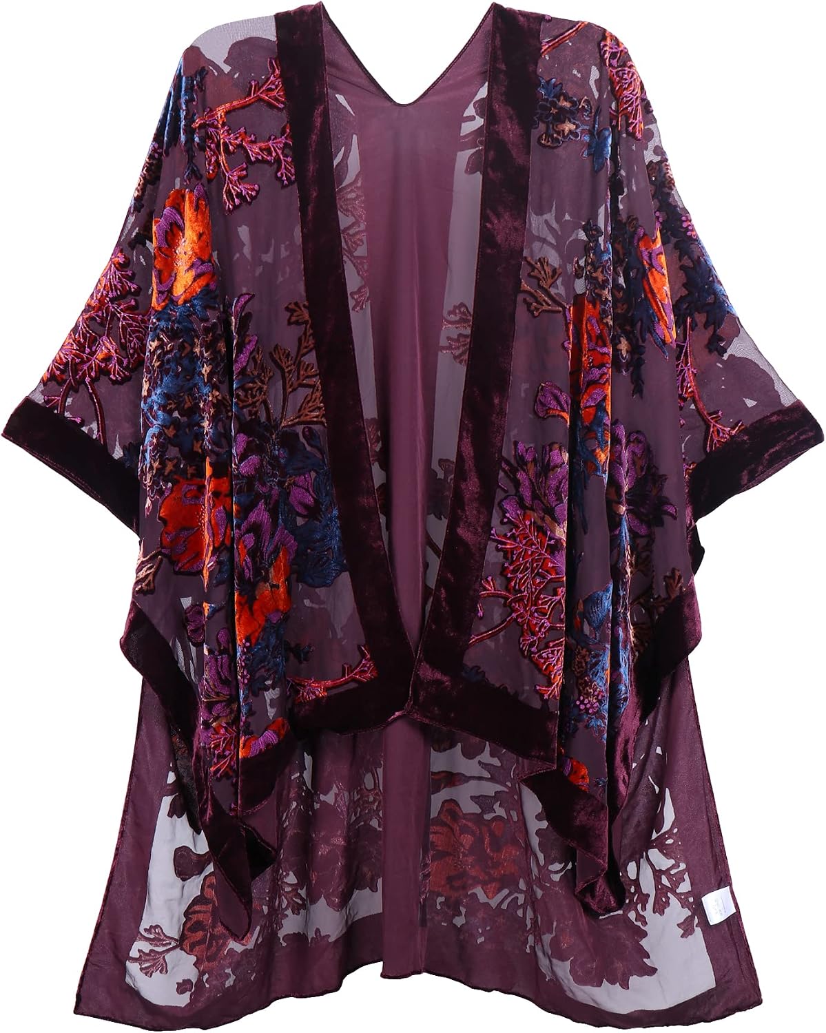 Women's Burnout Velvet Kimono Long Cardigan Cover Up Casual Outfit