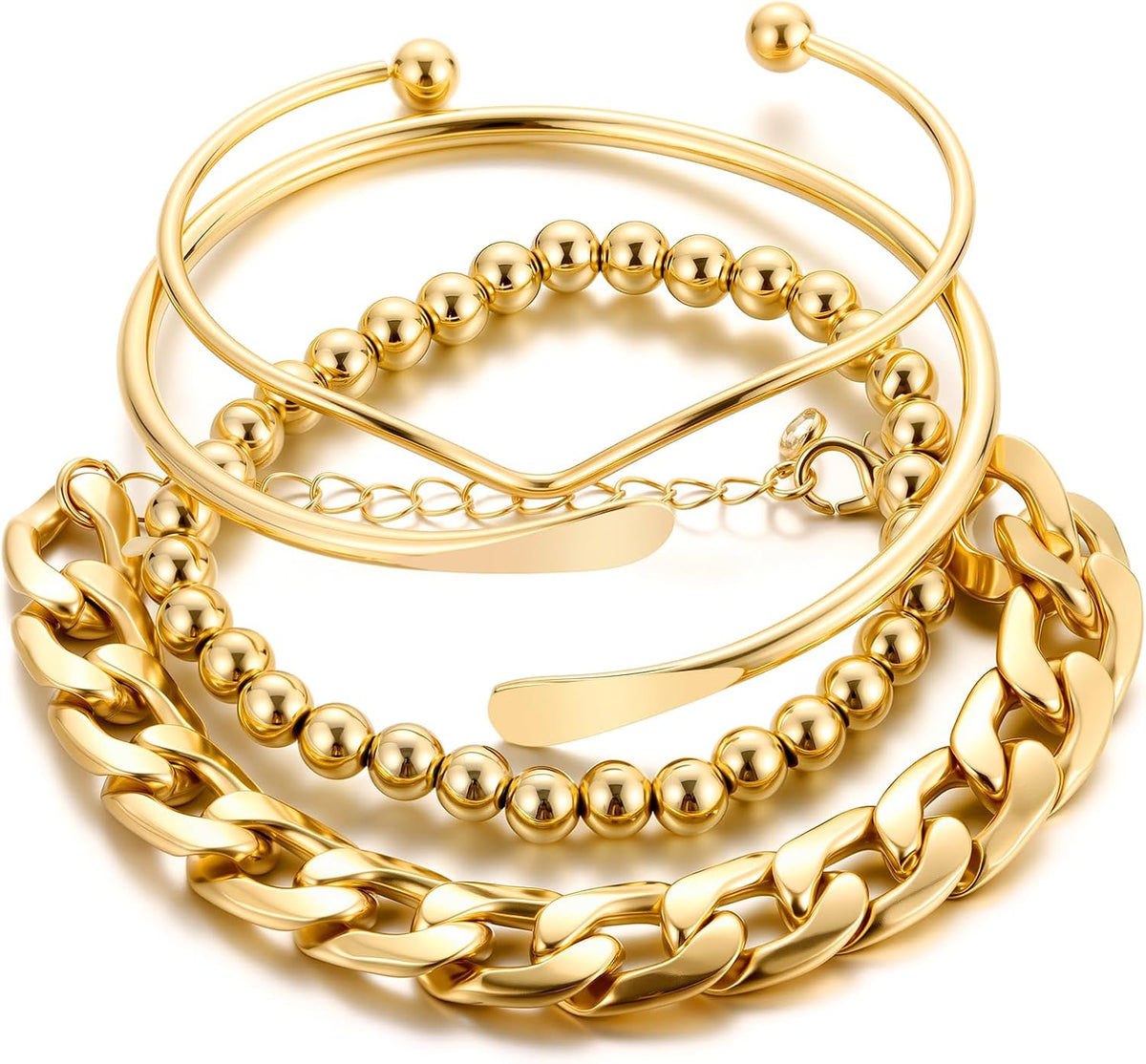 Gold Bangle Bracelets for Women, Indian Bangles Stackable Set, Multi Layer Textured 18K Gold Plated Chunky Bracelets Boho Jewelrys Set