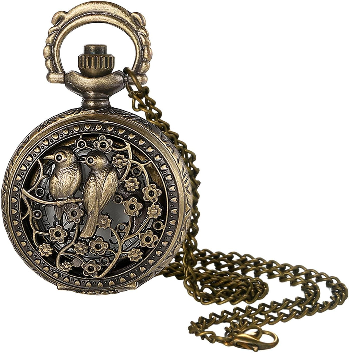 Bronze Flower Pocket Watch: Retro Vintage Pendant Watch with
