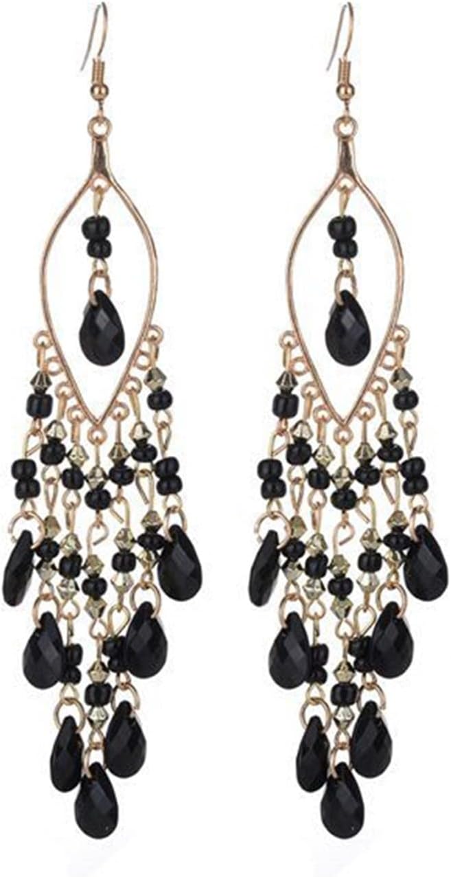 Crystal Beaded Tassel Bridal Earrings