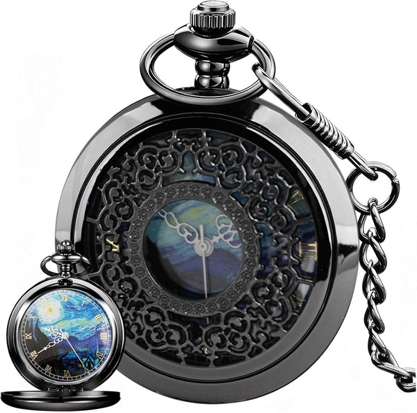 Roman Numerals Scale Quartz Pocket Watches with Chain Christmas Gift