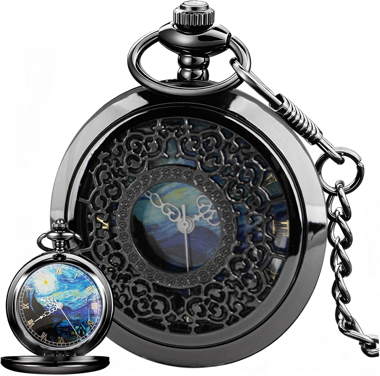 Starry Blue Roman Numeral Quartz Pocket Watch Secondary image