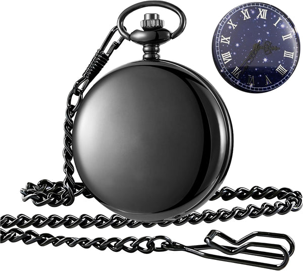 Starry Blue Roman Numeral Quartz Pocket Watch
