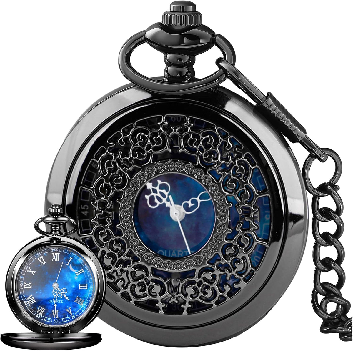 Starry Blue Roman Numeral Quartz Pocket Watch Main image
