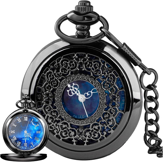Starry Blue Roman Numeral Quartz Pocket Watch