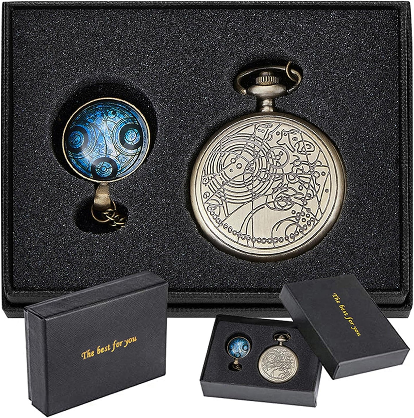 Nostalgia Movie Theme Design Alloy Quartz Pocket Watch with Necklace C