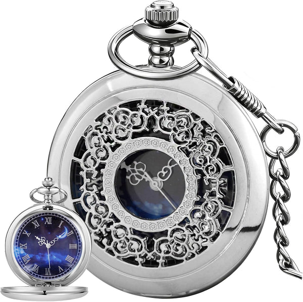 Starry Blue Roman Numeral Quartz Pocket Watch