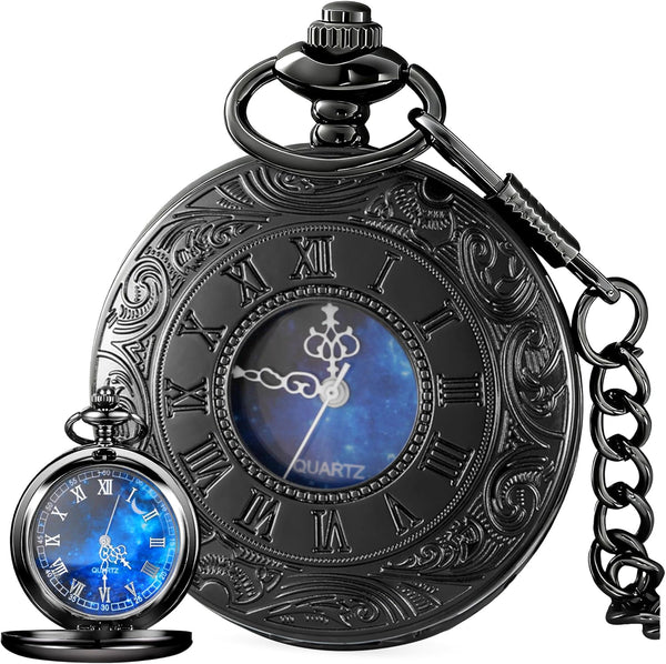 Roman Numerals Scale Quartz Pocket Watches with Chain Christmas Gift