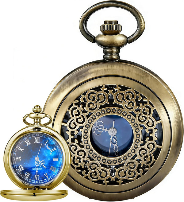 Roman Numerals Scale Quartz Pocket Watches with Chain Christmas Gift