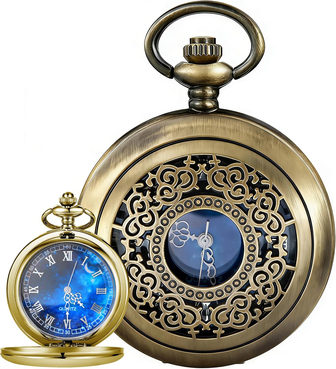Starry Blue Roman Numeral Quartz Pocket Watch