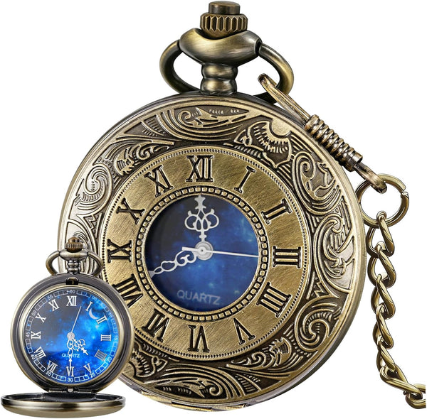 Roman Numerals Scale Quartz Pocket Watches with Chain Christmas Gift