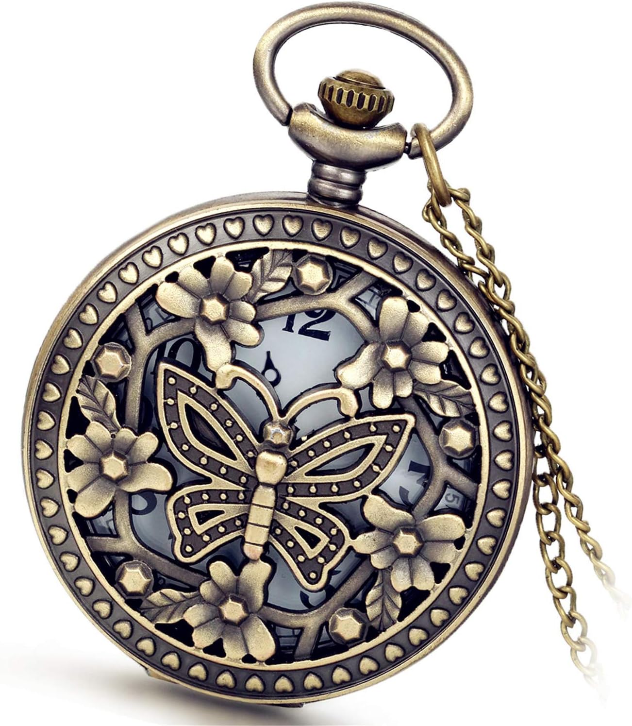 Antique Bronze Retro Openwork Rose Quartz Pocket Watch for Women Secondary image