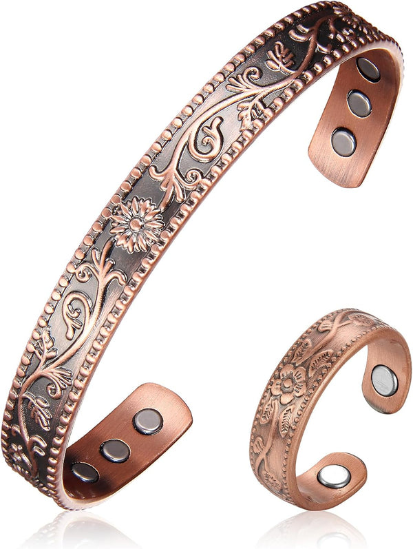 Copper Magnetic Bracelet Set for Women Men, Pure Copper Jewelry Gift