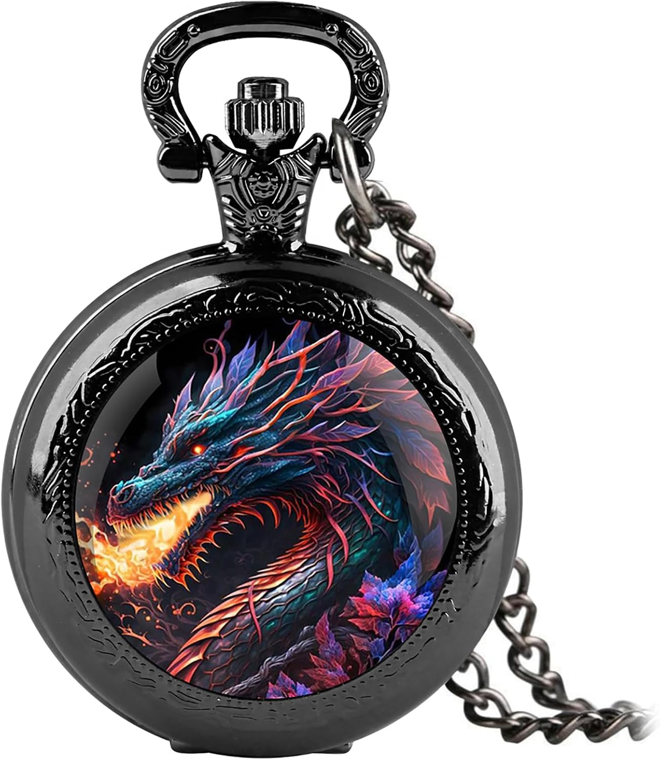 Vintage Graphic Dome Quartz Pocket Watch - Chain Pendant Gift
