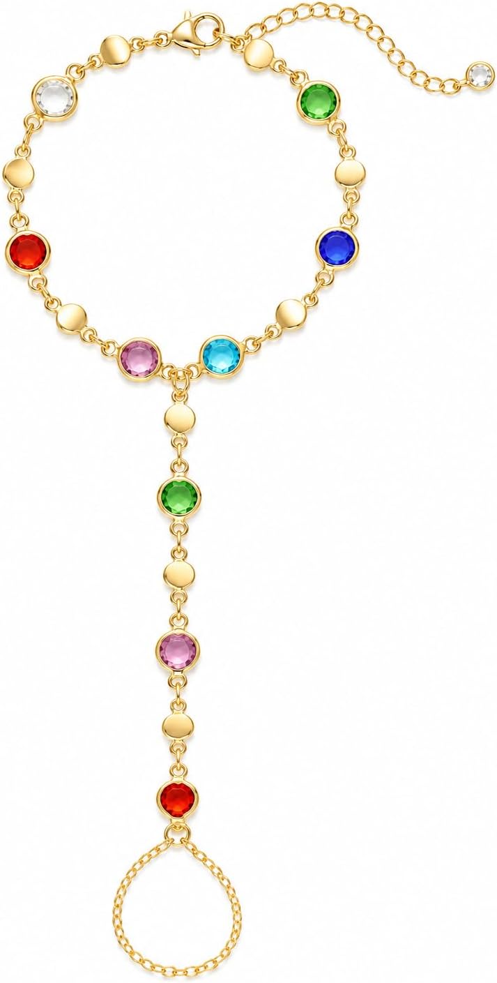3PCS 14K Gold-Plated Hand Chain Bracelets for Women, Stack Bracelets Set Adjustable, Trendy Dainty Ring Bracelet Hand Chain