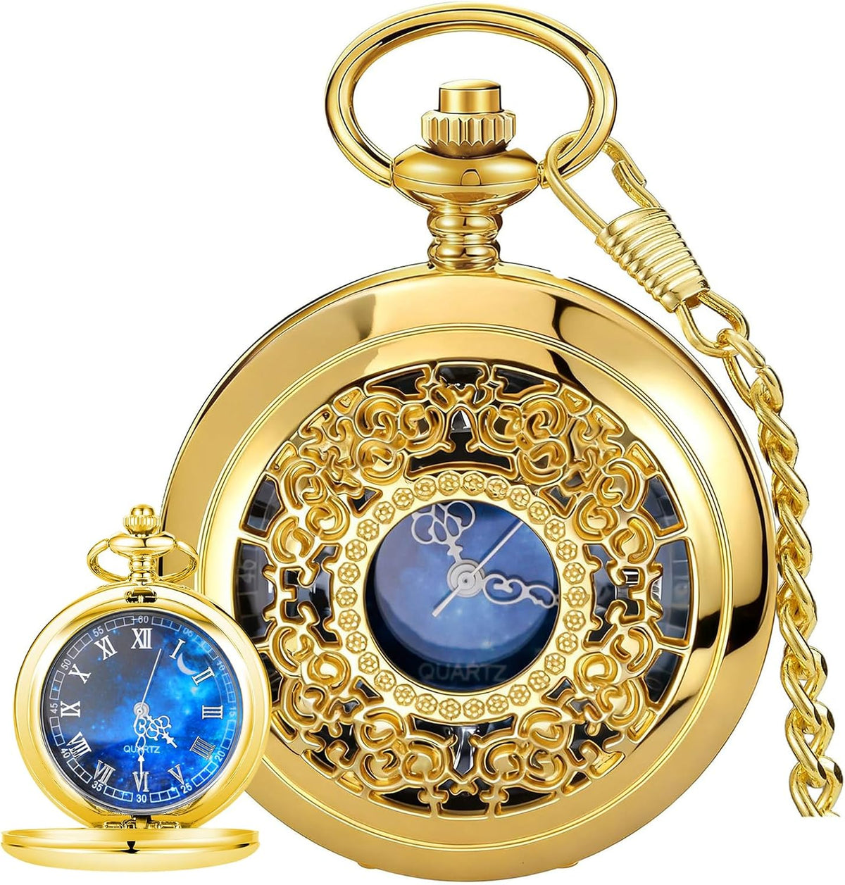 Roman Numerals Scale Quartz Pocket Watches with Chain Christmas Gift