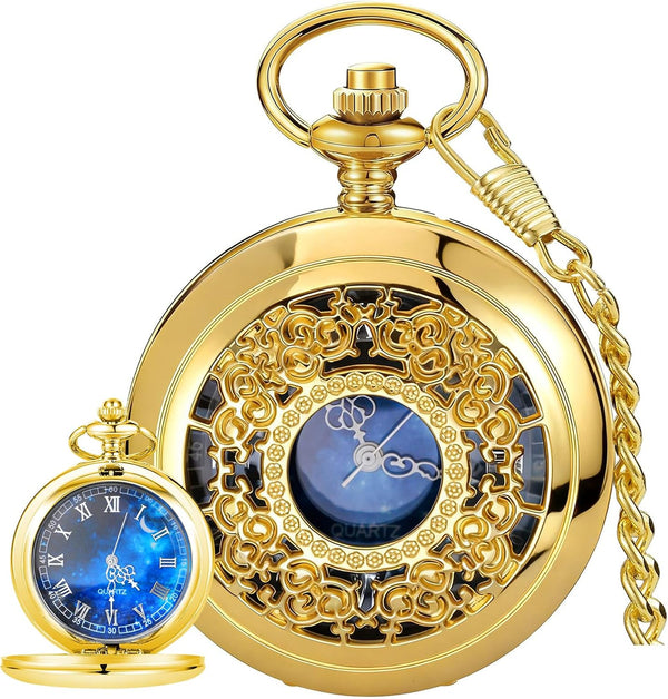 Roman Numerals Scale Quartz Pocket Watches with Chain Christmas Gift