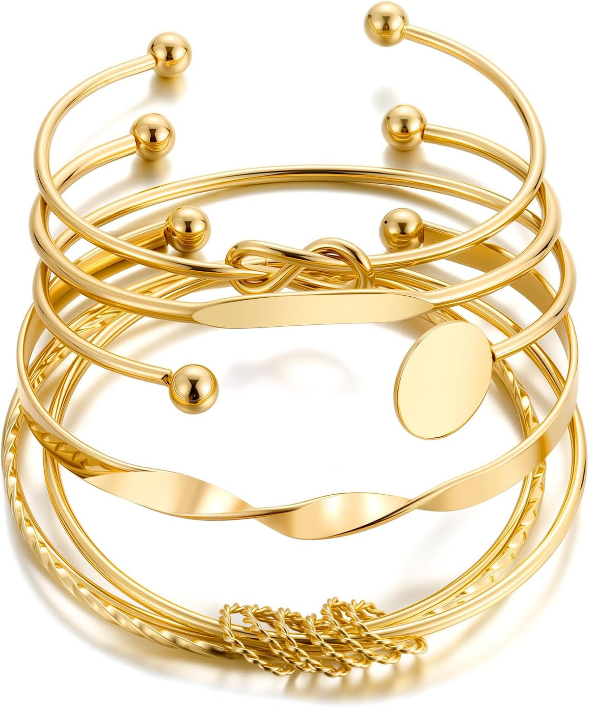 Gold Bangle Bracelets for Women, Indian Bangles Stackable Set, Multi Layer Textured 18K Gold Plated Chunky Bracelets Boho Jewelrys Set