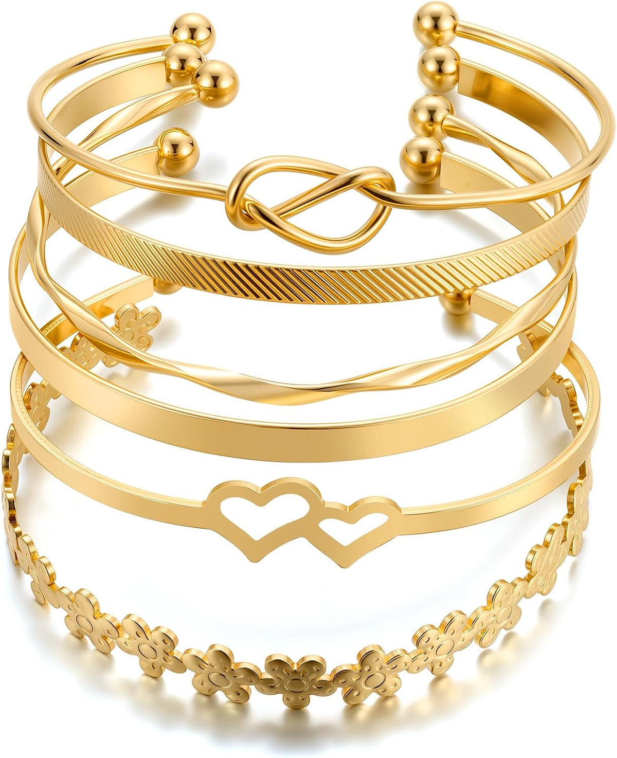 Gold Bangle Bracelets for Women, Indian Bangles Stackable Set, Multi Layer Textured 18K Gold Plated Chunky Bracelets Boho Jewelrys Set