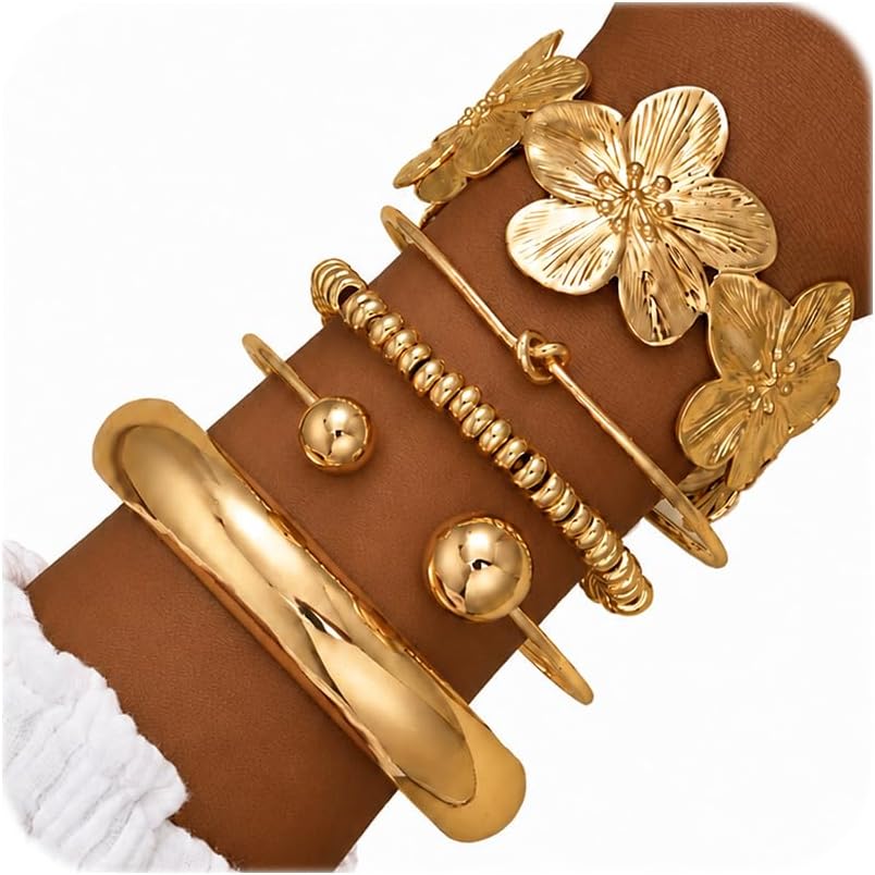 Gold Bangle Bracelets for Women, Dainty Knot 14K Gold Plated Multi Layer Bangle Cuffs, Personalized Boho Chunky Bracelets for Women Jewelrys Set Gifts
