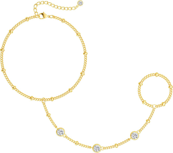 CHESKY 14K Gold Plated Hand Chain Bracelets for Women Stack Jewelry