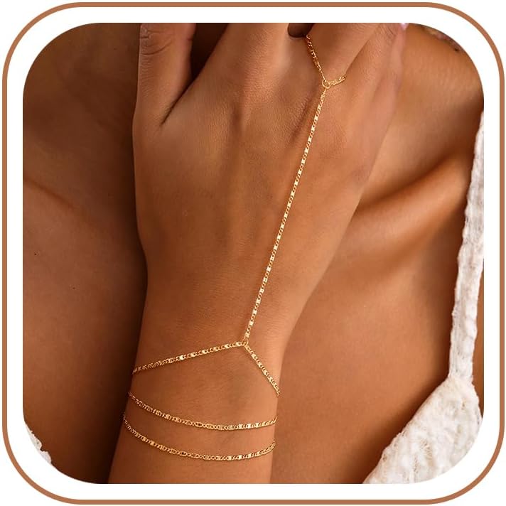 CHESKY 14K Gold Plated Hand Chain Bracelets for Women Stack Jewelry